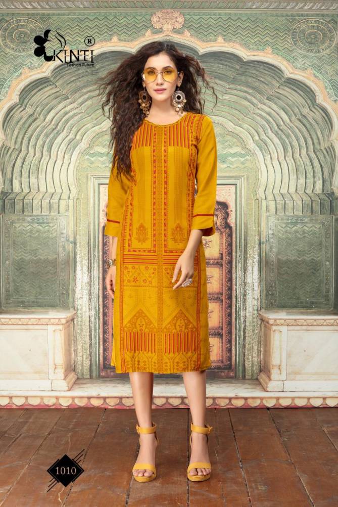 Kinti Afsana Foil Letest Fancy Designer Festive Wear Printed Rayon Kurti Collection
